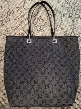 Vintage Gucci Black Monogram Canvas Tote Bag Classic timeless purse